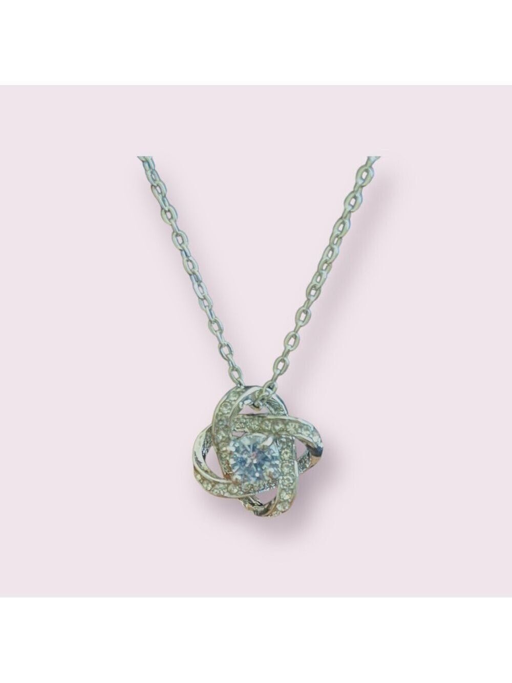 Necklace, Stainless Steel Clear Stone Necklace, Silver-Tone Necklace, 18” Chain